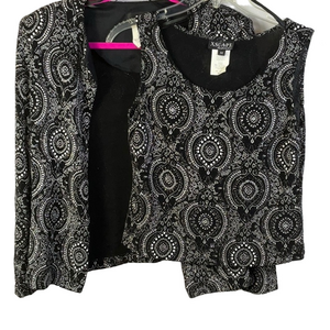 XScape by Joanna Chen Two Piece Sequin Jacket Set Black With Shoulder PadsMedium